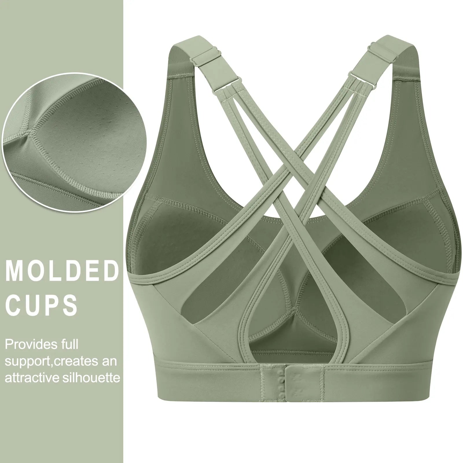 Women'S High Impact Sports Bras with Sewn in Pads,4 Row Adjustable Hook-Eye Closure,Crisscross Adjustable Straps Back,Soft and Comfortable Non-Removable Molded Cups,Women Workout Tops for Running Yoga